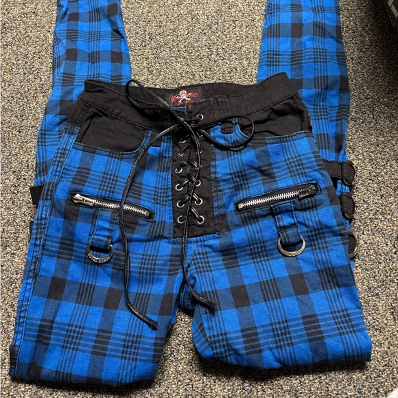 Royal Bones Blue and Black Plaid Pants with Straps - Picture 1 of 4